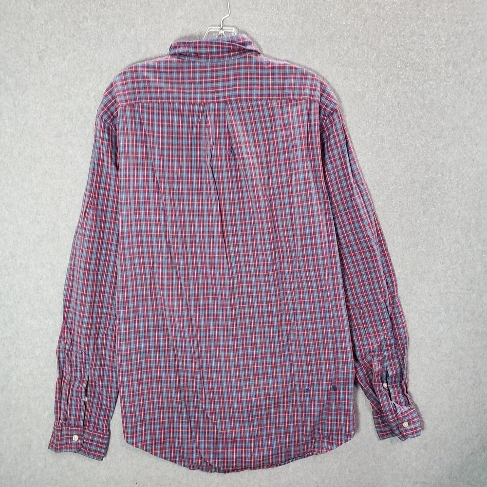 Ralph Lauren Men Button Up Shirt Large Red Plaid Logo Long Sleeve Collar READ